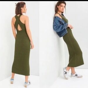 Anthropologie Saturday Sunday Elle Maxi Dress green Ribbed Knit Cross-Back lg